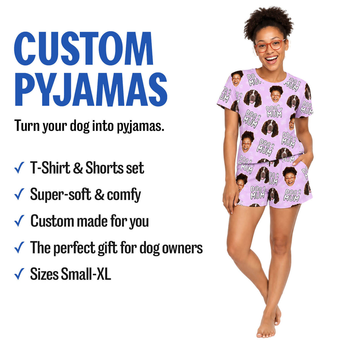 Women's Pink Hearts Personalised Dog Pyjamas - Shorts Set