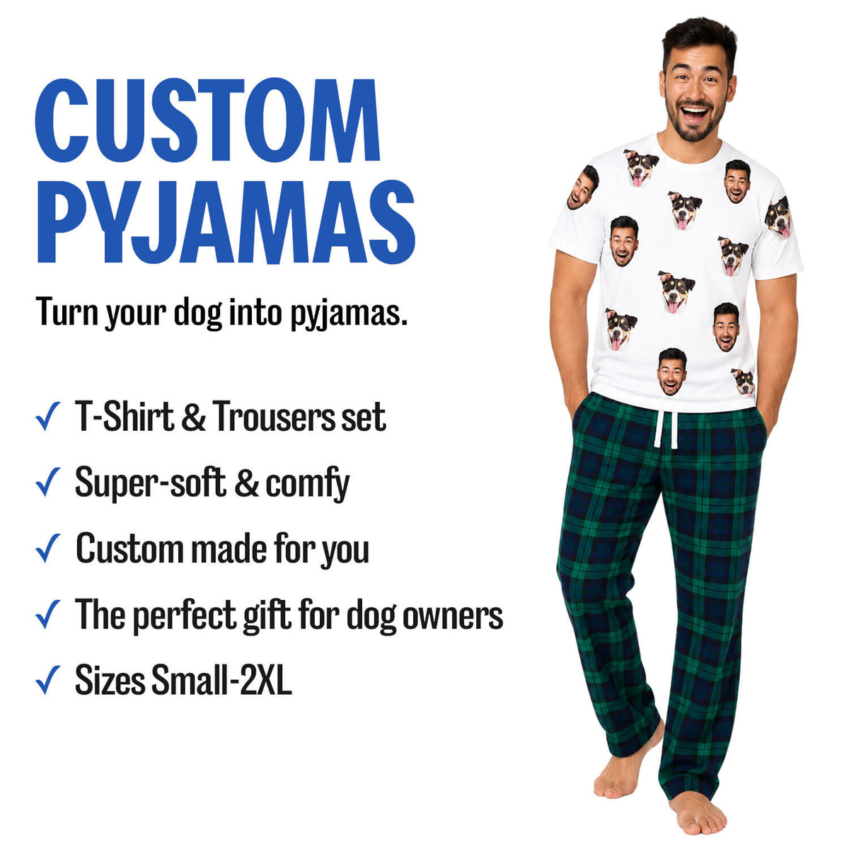 Men's Dog Pyjamas - Green Tartan Trouser Set