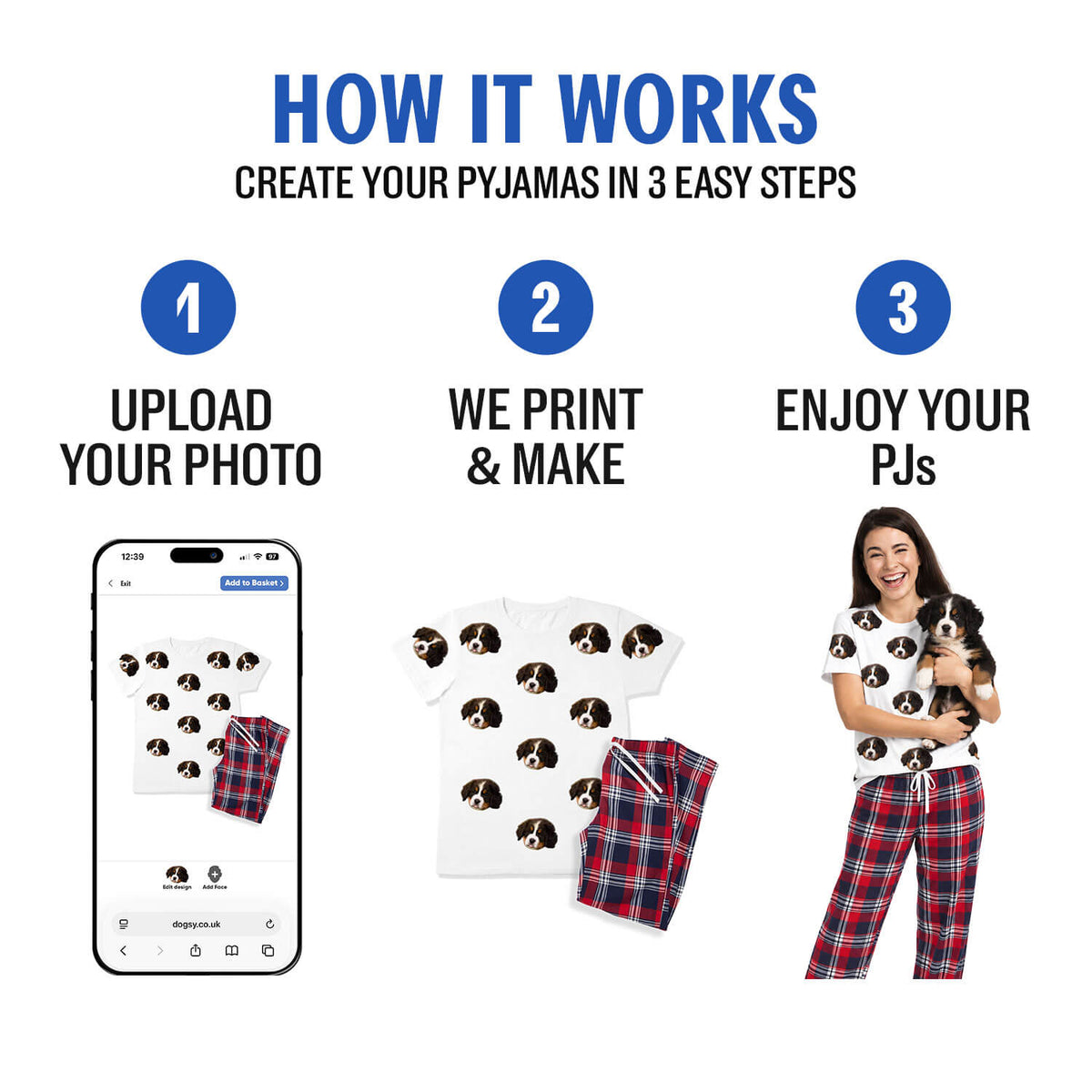Women's Dog Photo Pyjamas - Red Tartan Trouser Set