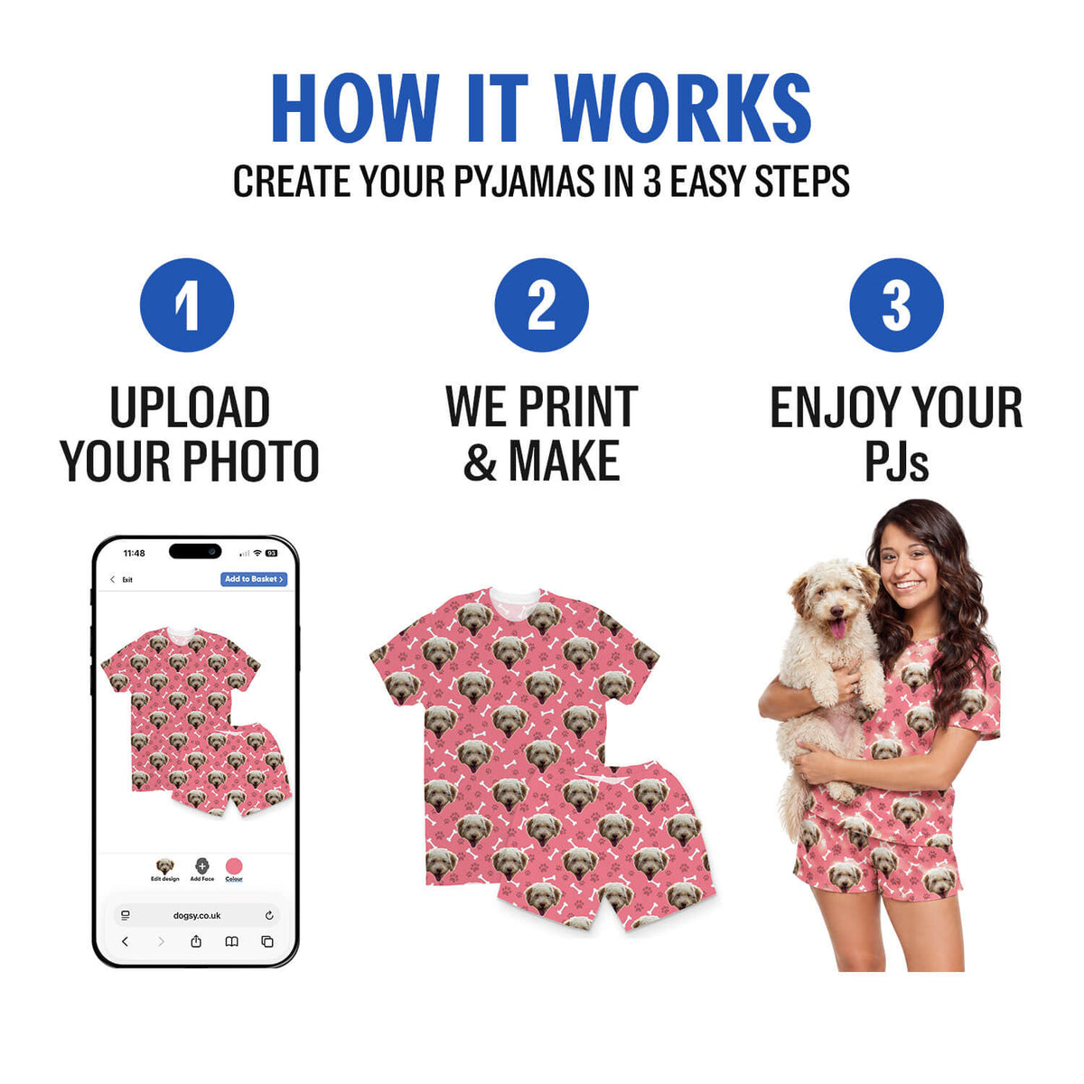 Women's Pink Hearts Personalised Dog Pyjamas - Shorts Set