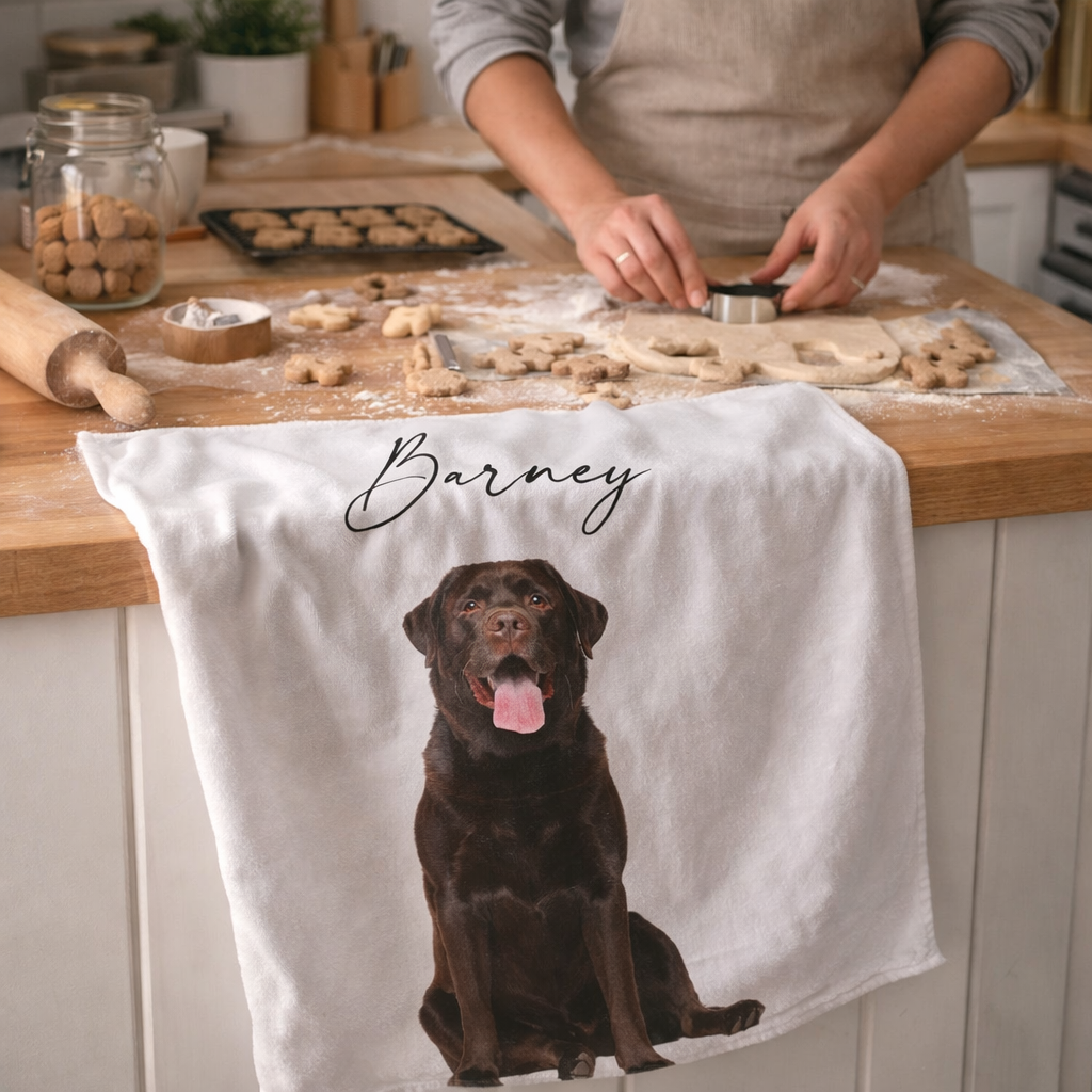 Scripted Name Dog Photo Personalised Tea Towel