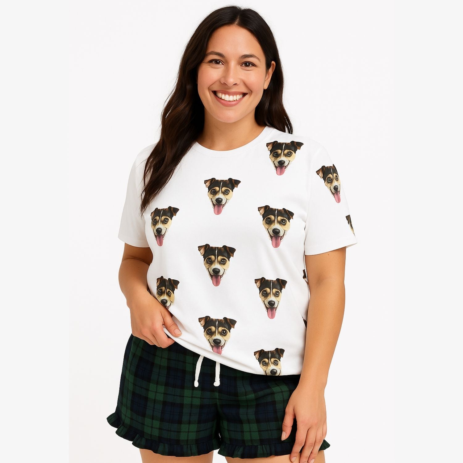 Women's Dog Pyjamas - Green Navy Tartan Shorts