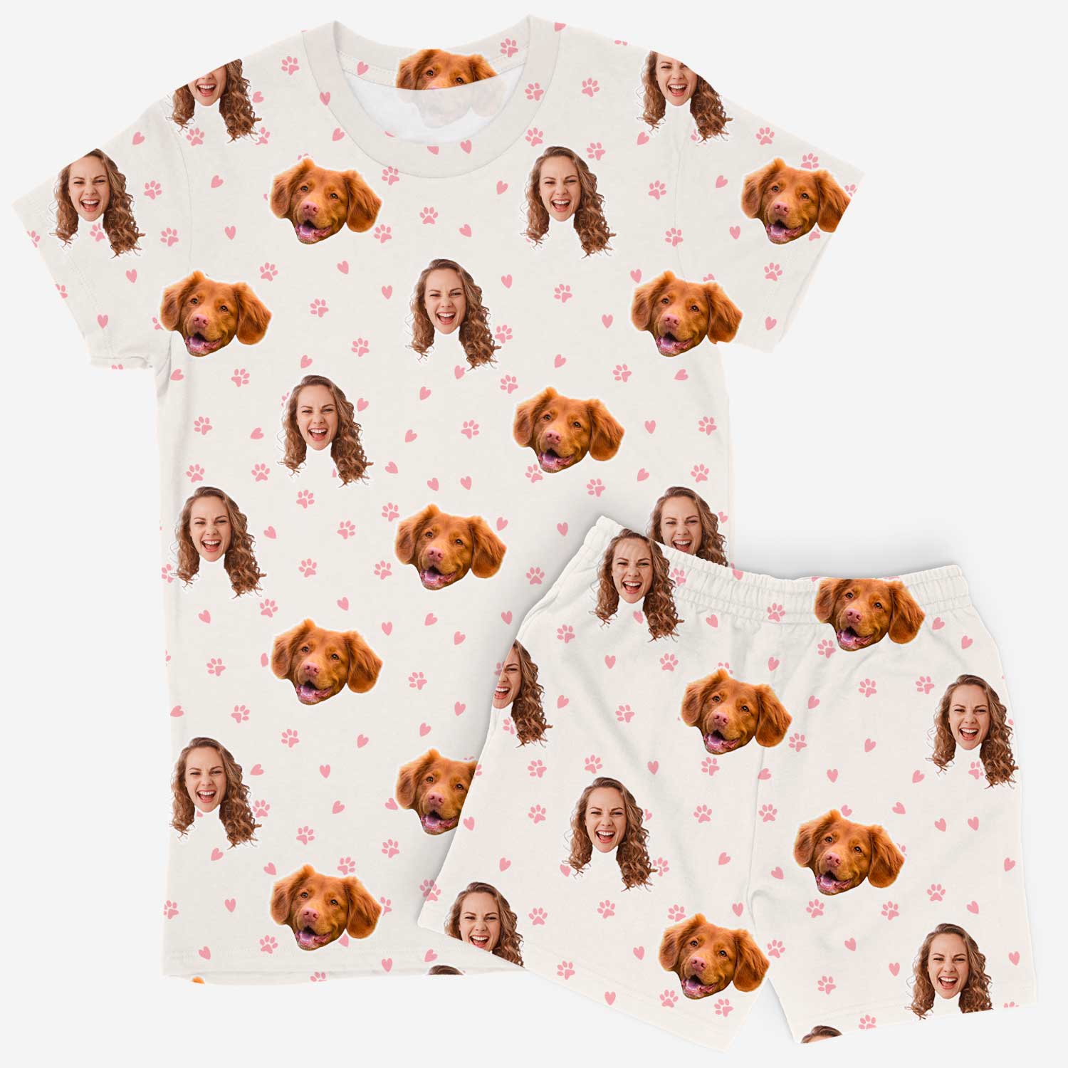 Women's Pink Hearts Personalised Dog Pyjamas - Shorts Set