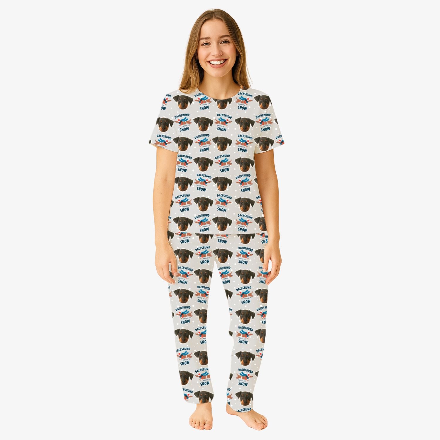 Dachshund Through The Snow Women's Personalised Pyjamas - Trouser Set