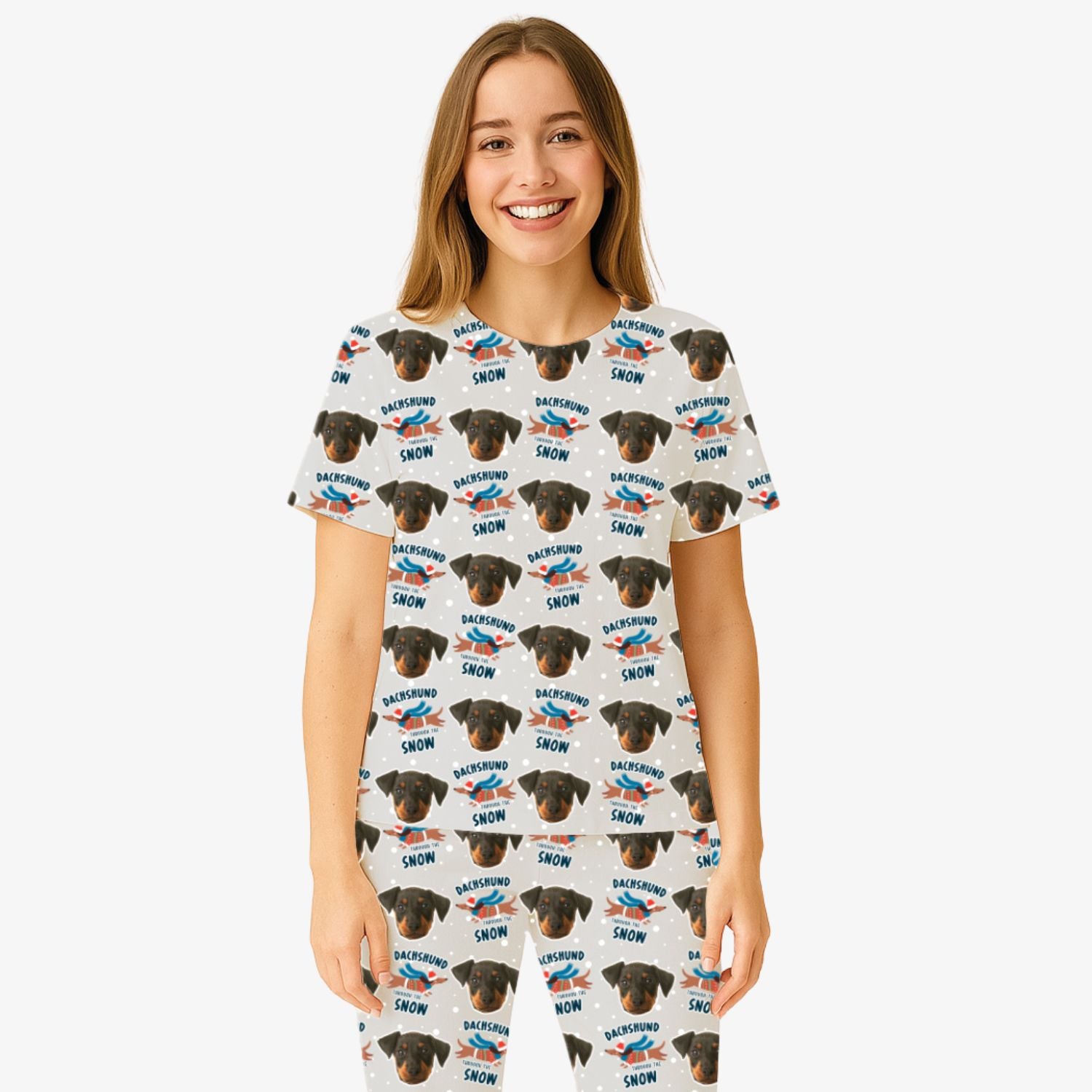 Dachshund Through The Snow Women's Personalised Pyjamas - Trouser Set