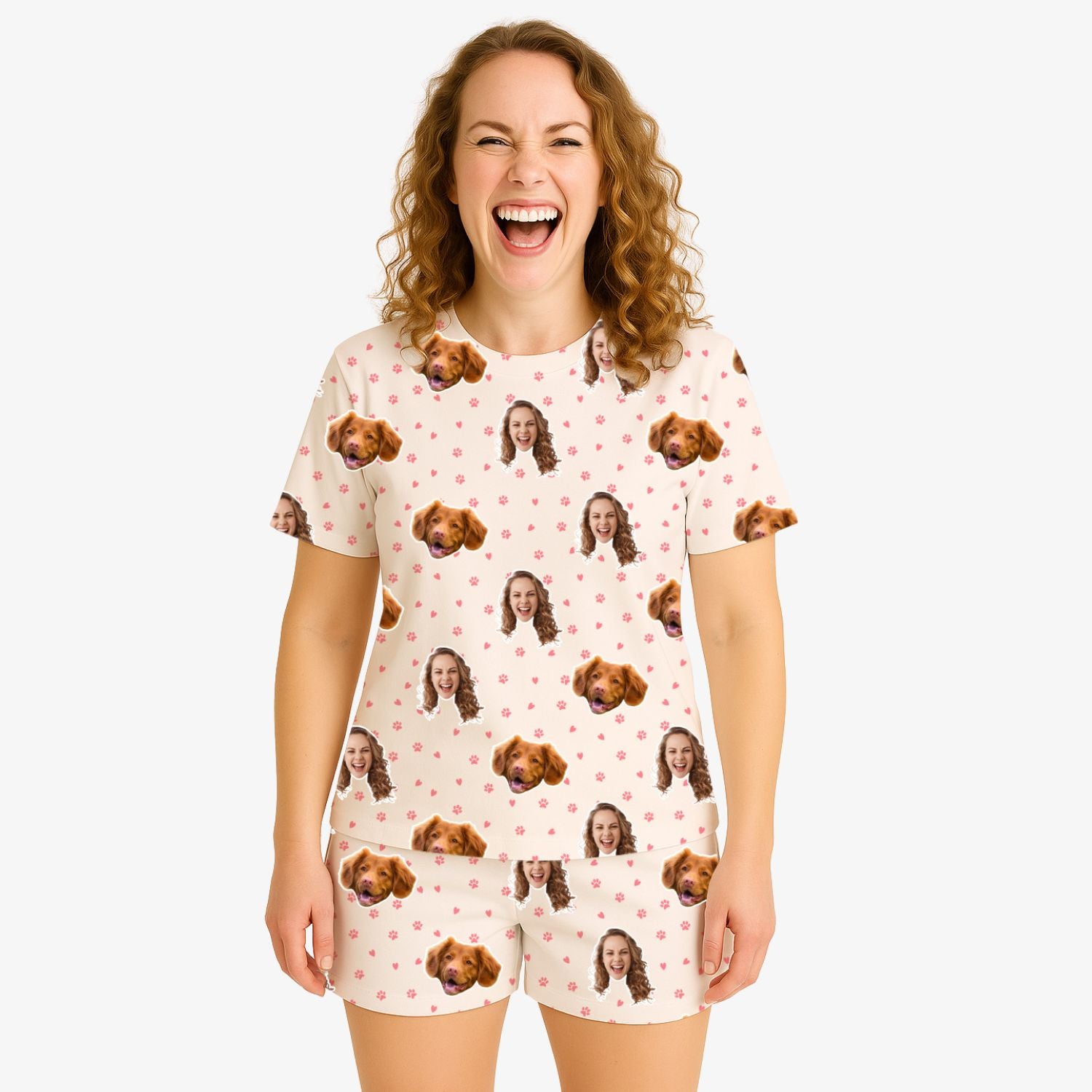 Women's Pink Hearts Personalised Dog Pyjamas