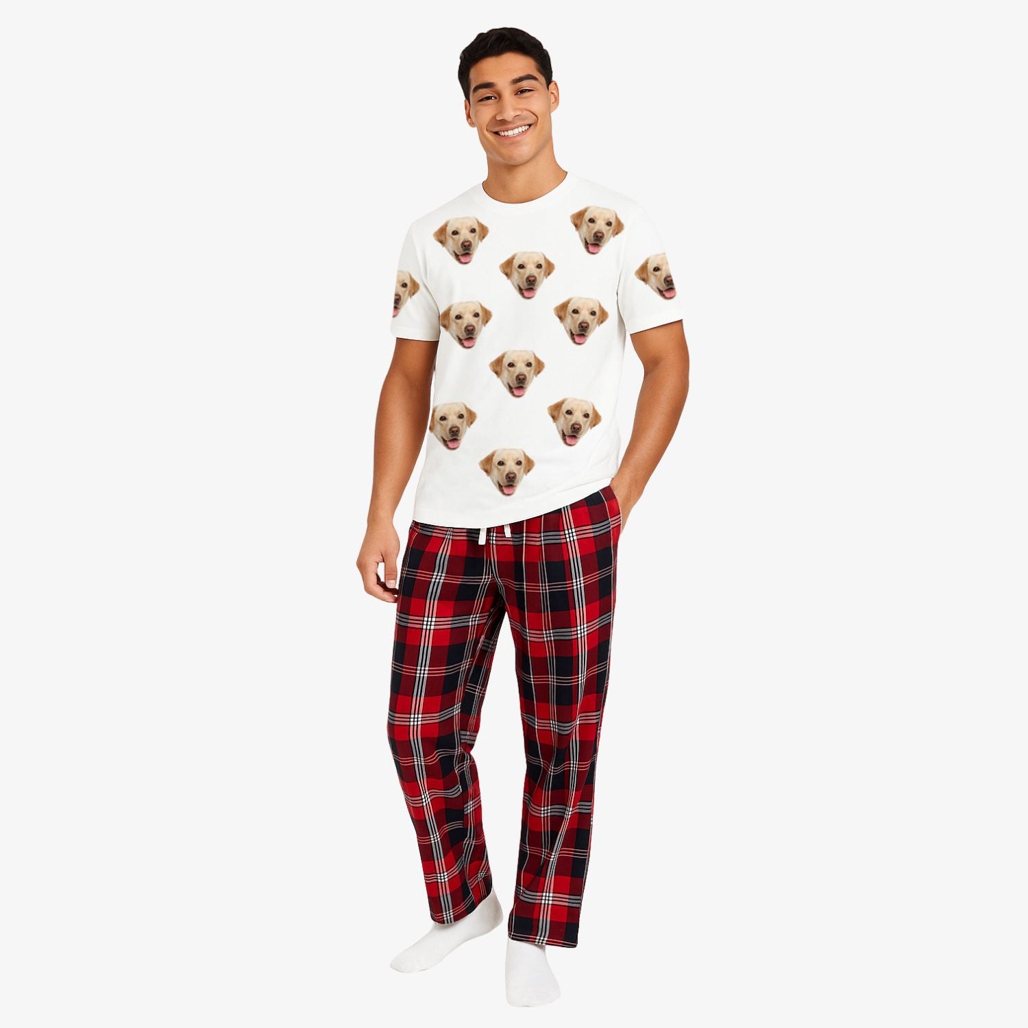 Men's Dog Pyjamas - Red Tartan Trouser Set
