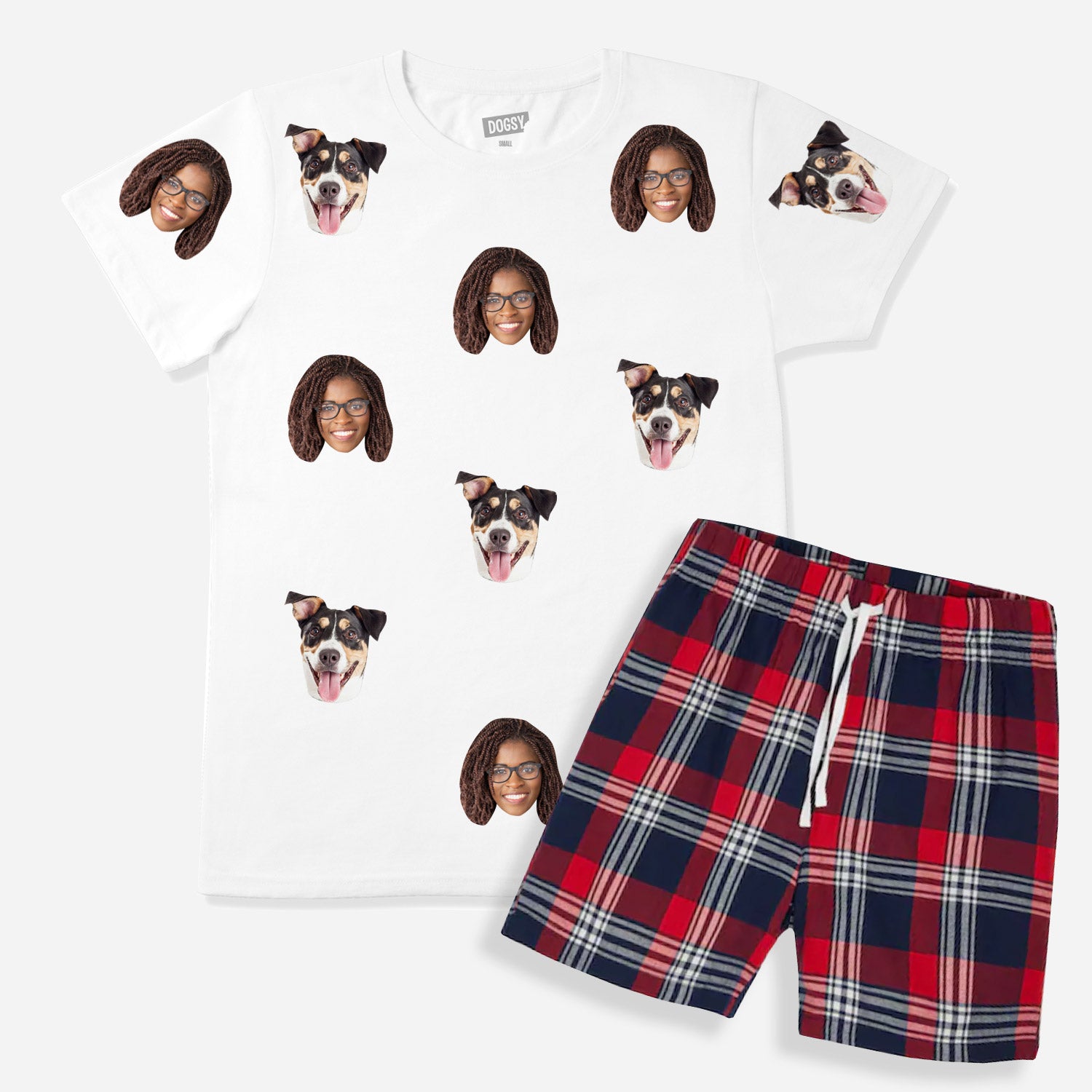 Men's Dog Pyjamas - Red Tartan Shorts Set
