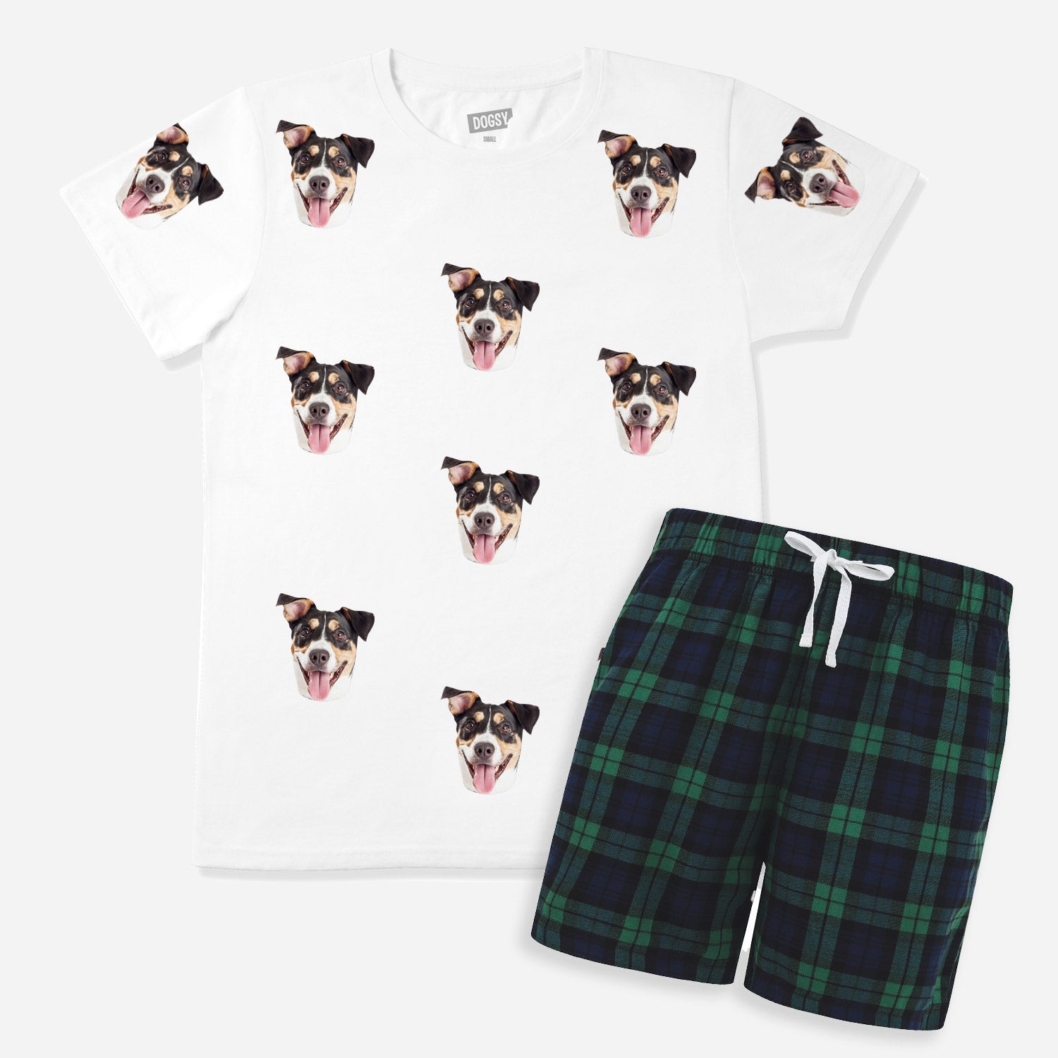 Men's Dog Pyjamas - Green Navy Tartan Shorts Set