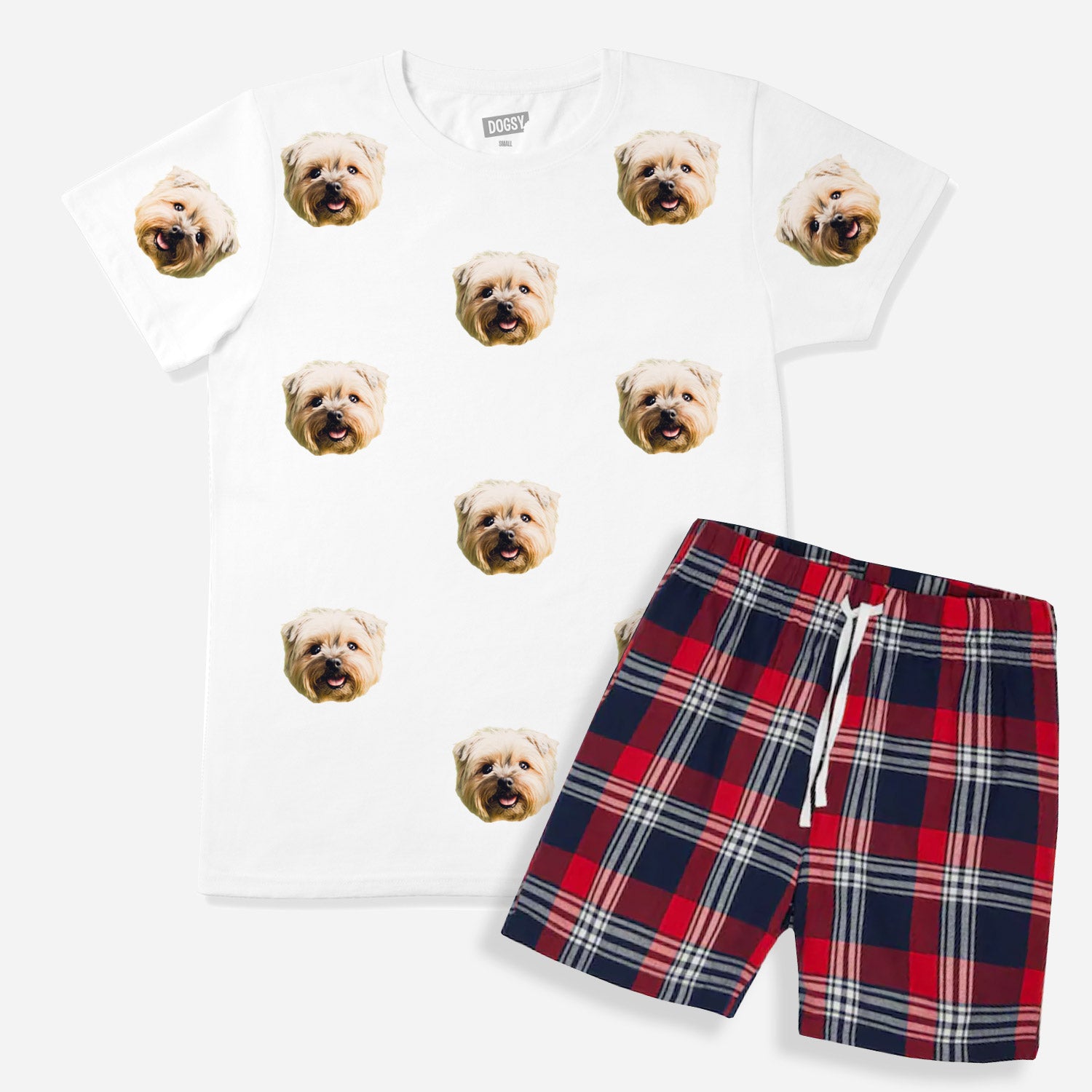 Men's Dog Pyjamas - Red Tartan Shorts Set