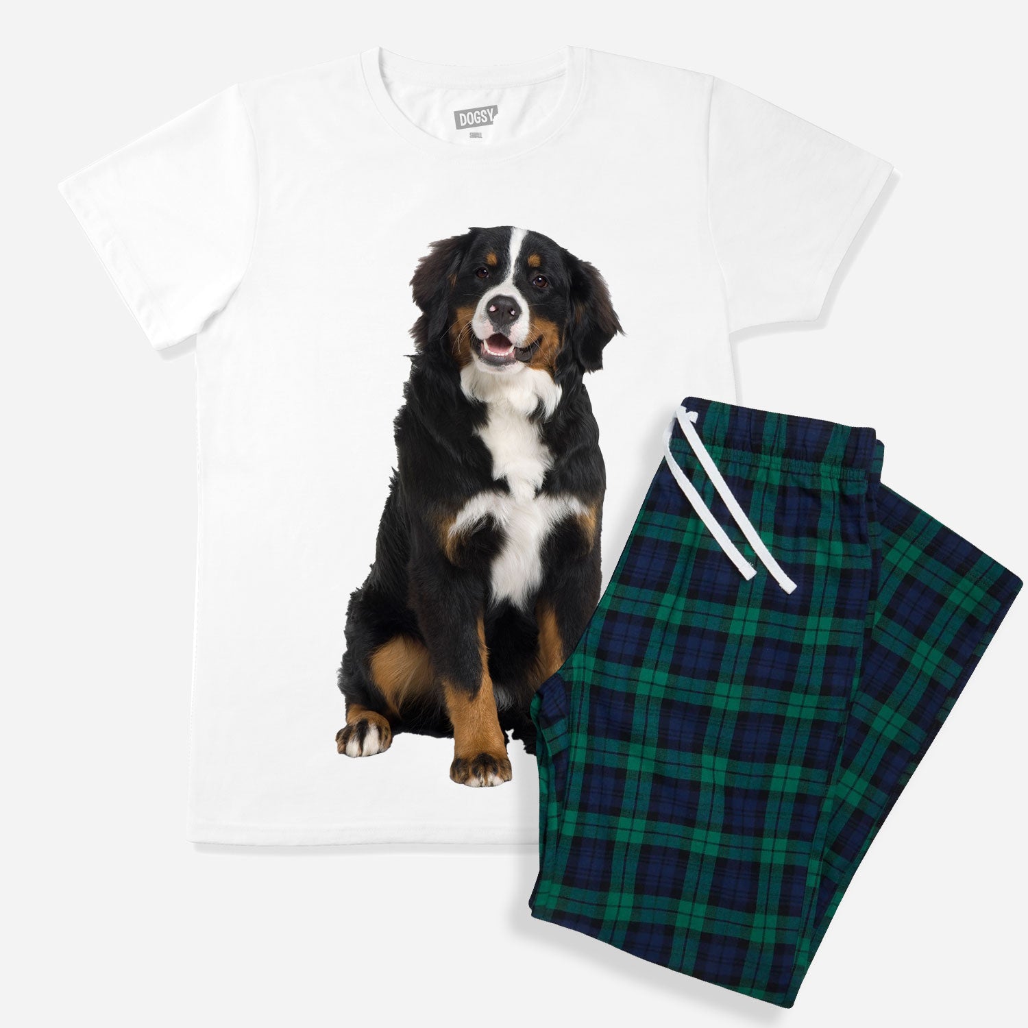 Men's Dog Face Pyjamas - Green Tartan Trouser Set