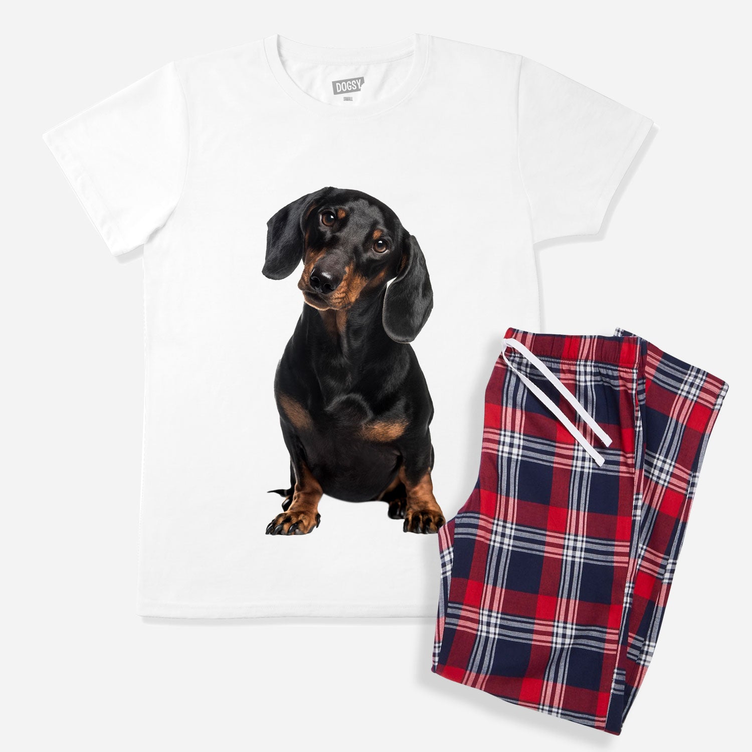 Women's Dog Face Pyjamas - Red Tartan Trouser Set