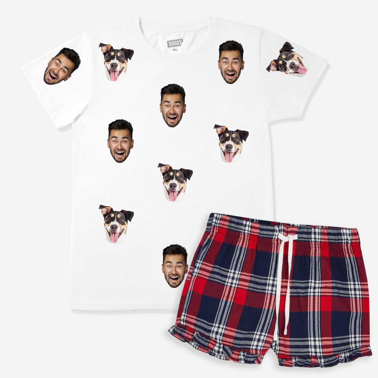 Women's Dog Pyjamas - Red Tartan Shorts Set