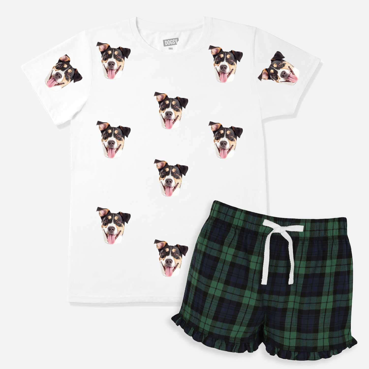 Women's Dog Pyjamas - Green Navy Tartan Shorts