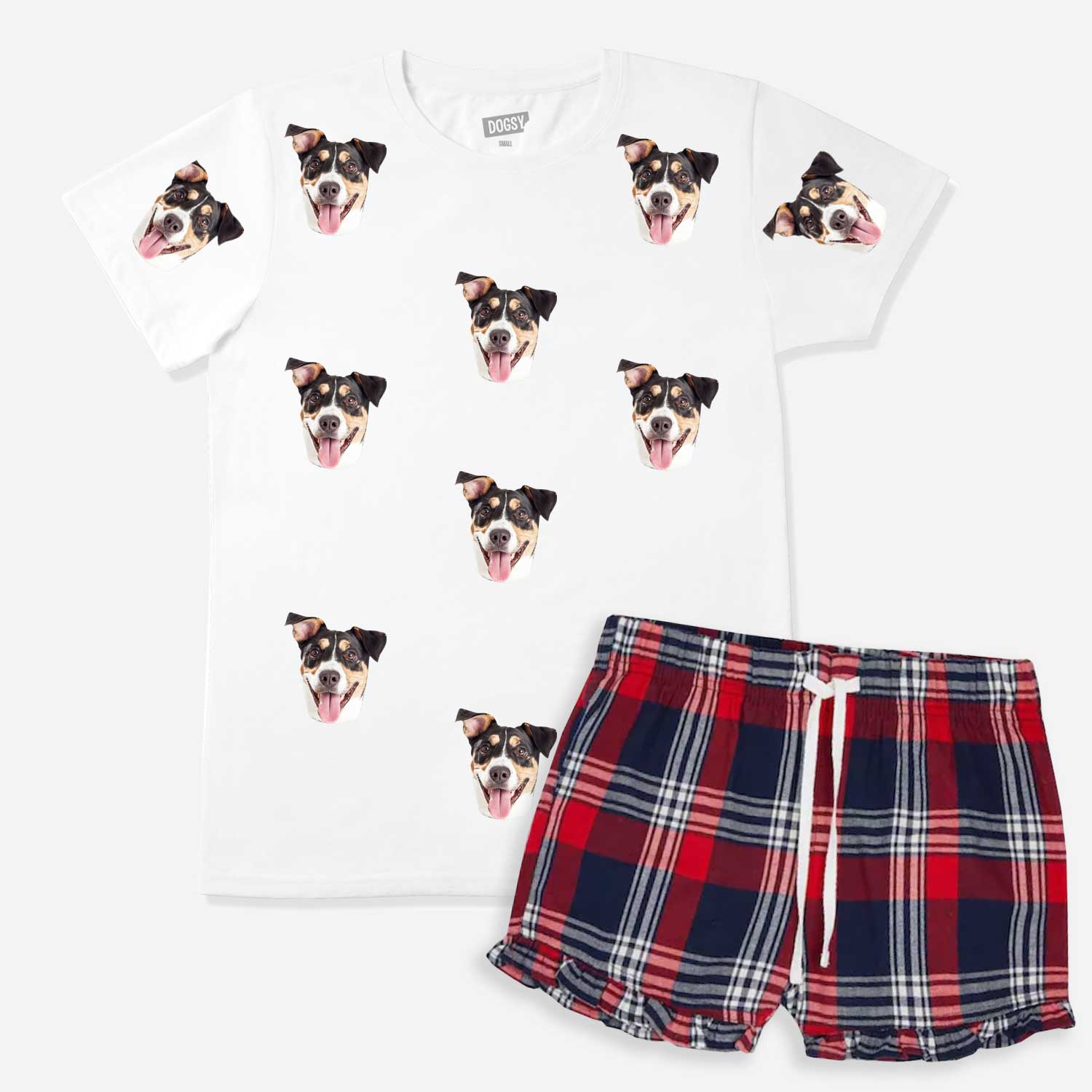 Women's Dog Pyjamas - Red Tartan Shorts Set