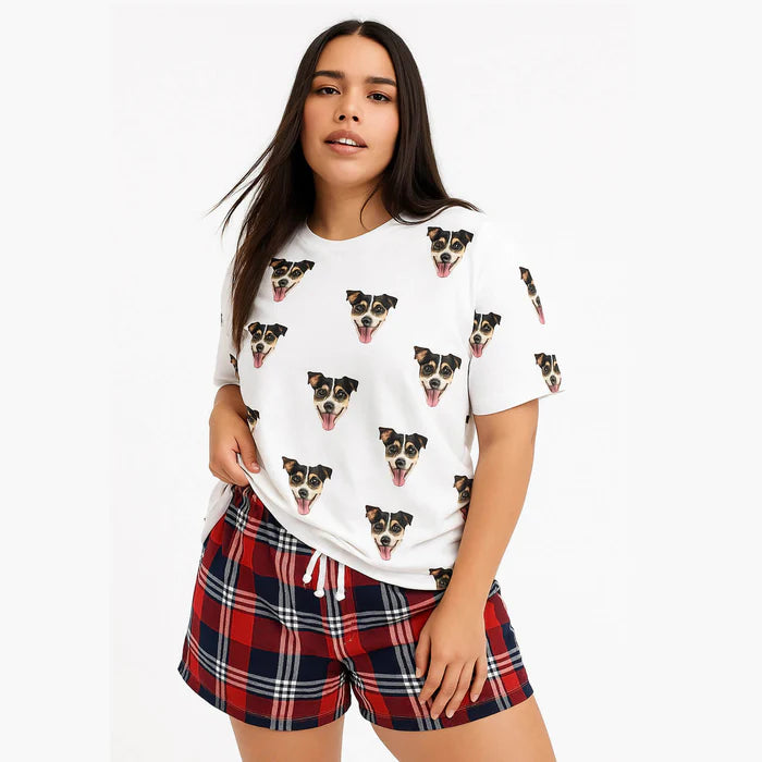 Women's Dog Pyjamas - Red Tartan Shorts Set