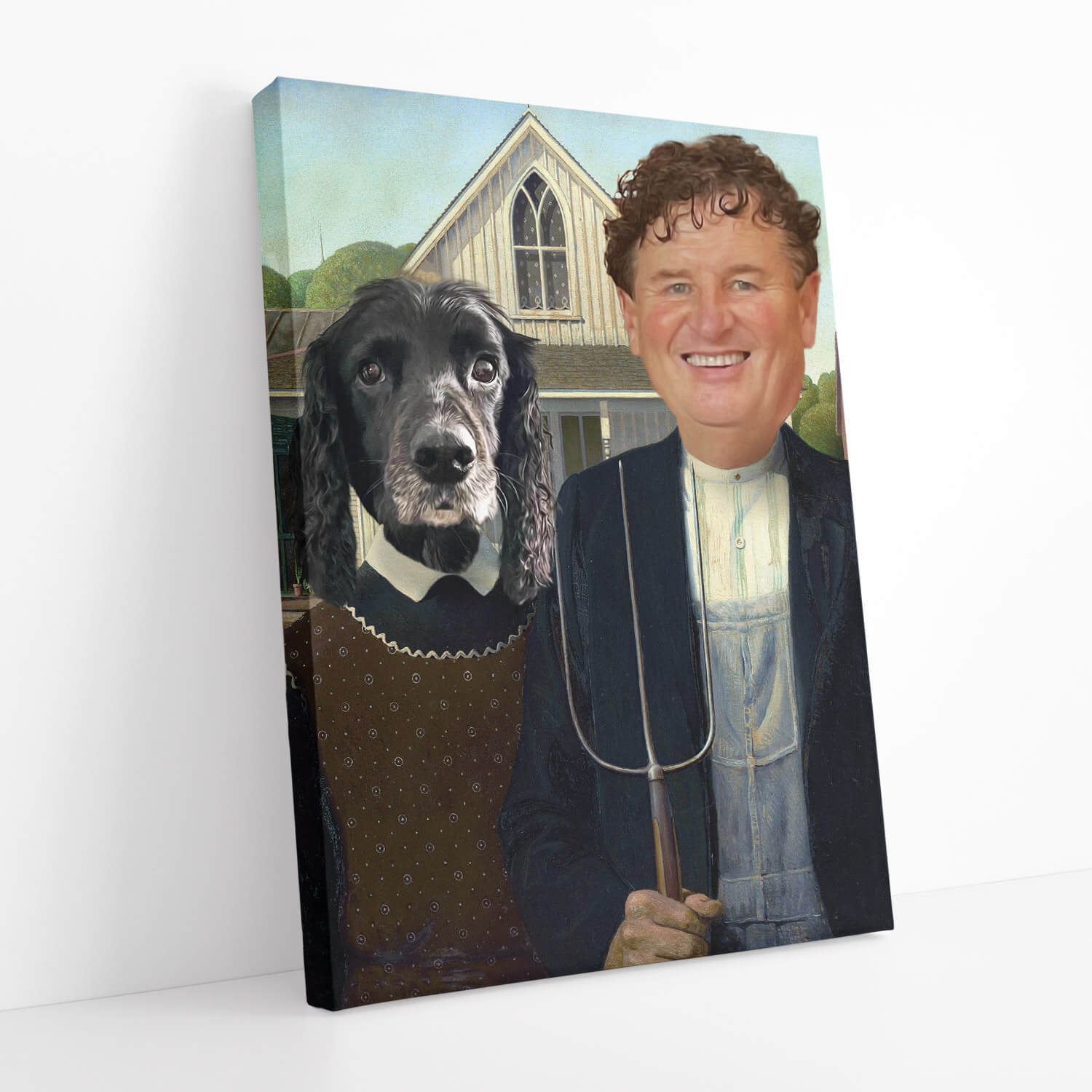 Dog & Owner Gothic Couple Portrait Canvas Print