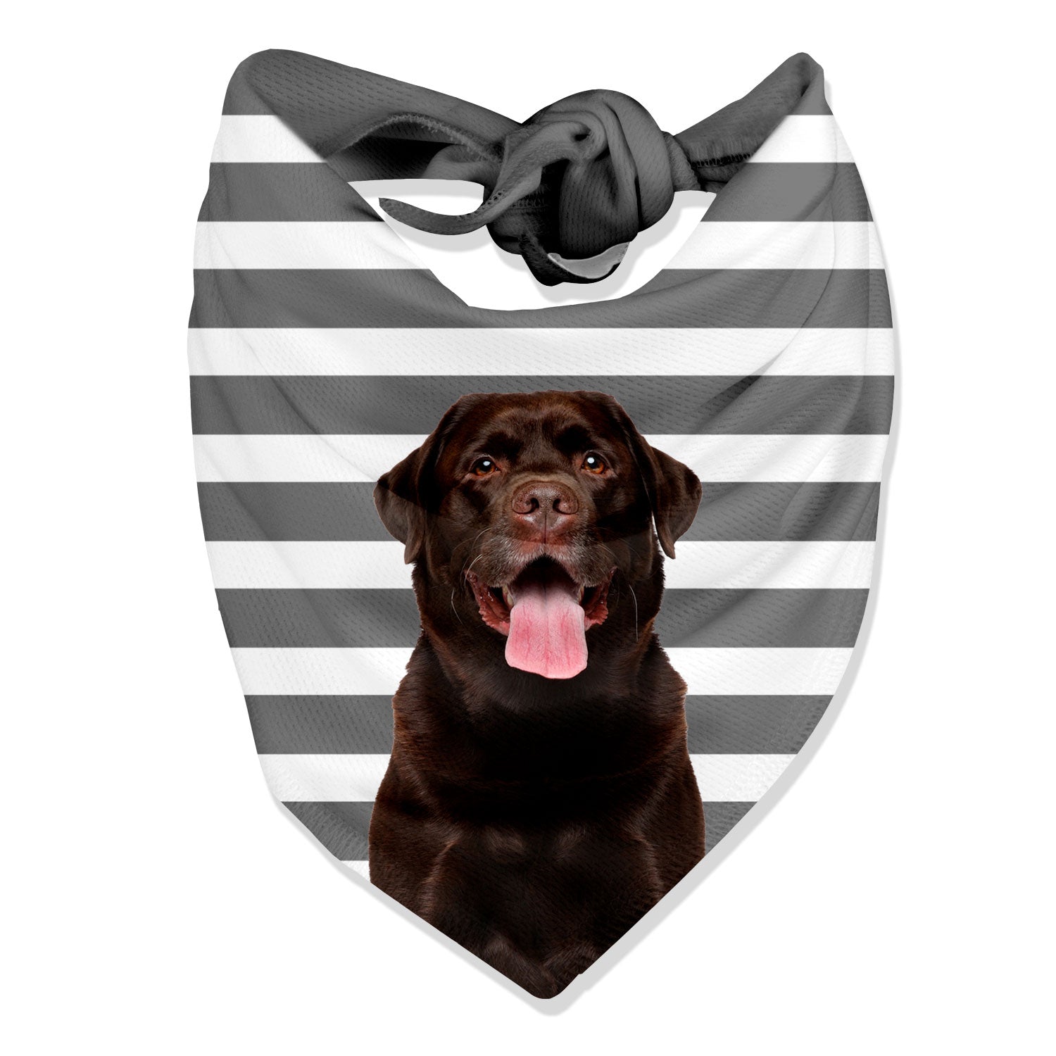 personalised dog bandana in grey with white stripes
