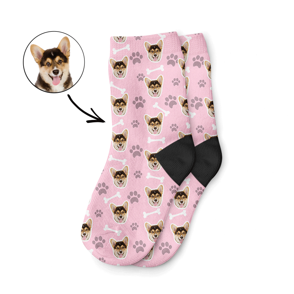 Pink Dog Photo On Kids Socks