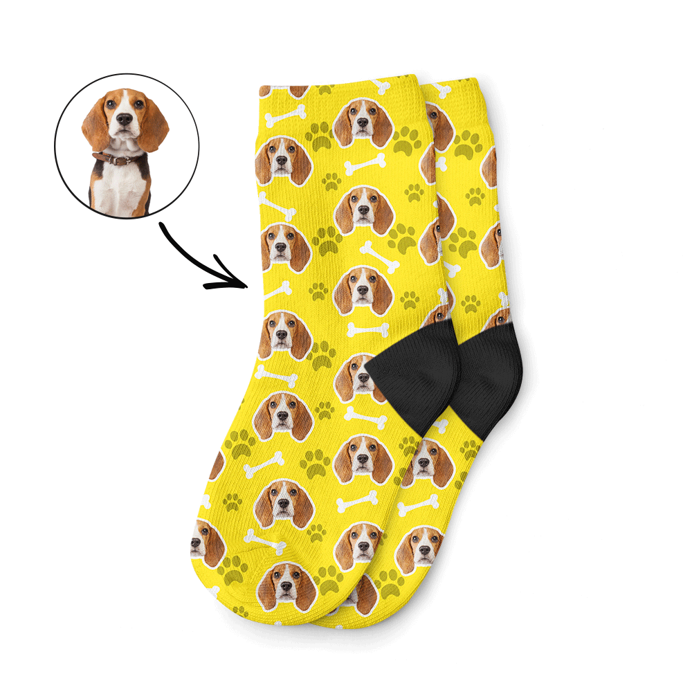 Yellow Dog Photo On Kids Socks