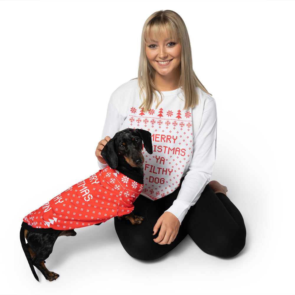 Matching Merry Christmas Ya Filthy Dog Sweatshirt Set