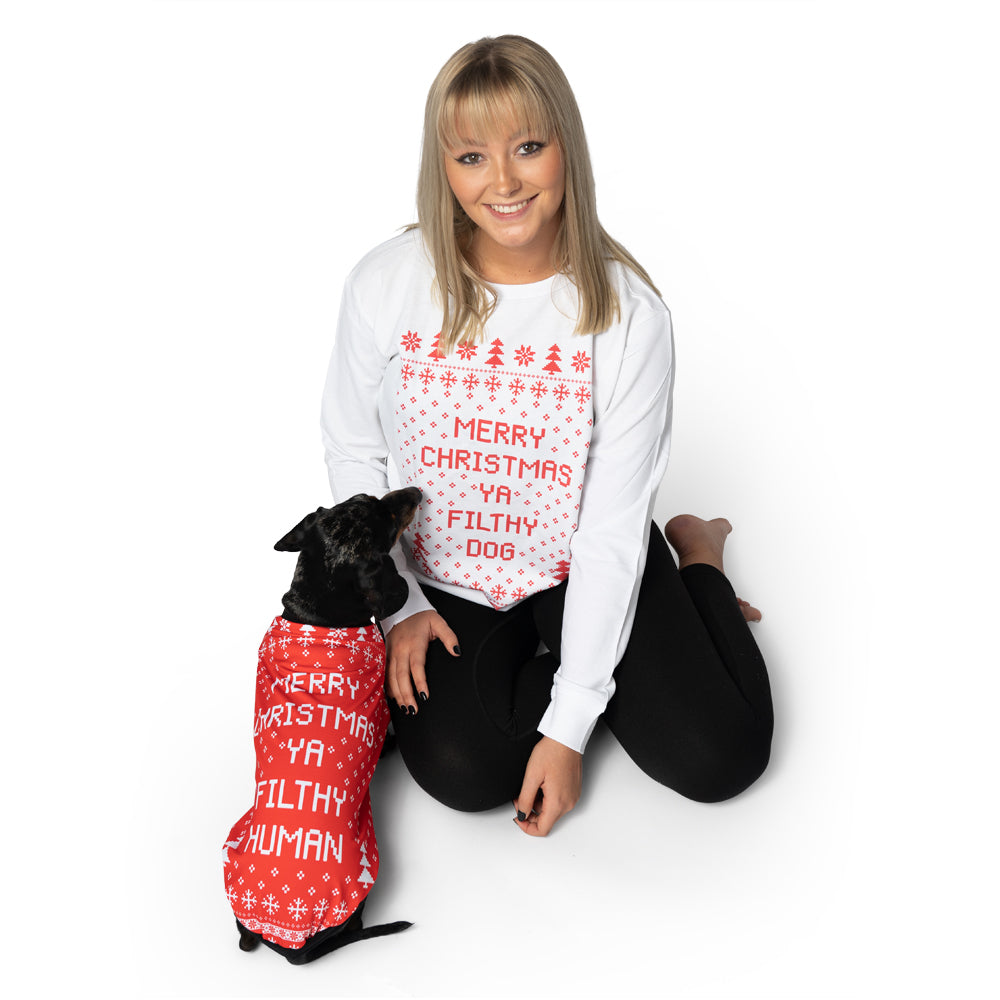 Matching Merry Christmas Ya Filthy Dog Sweatshirt Set